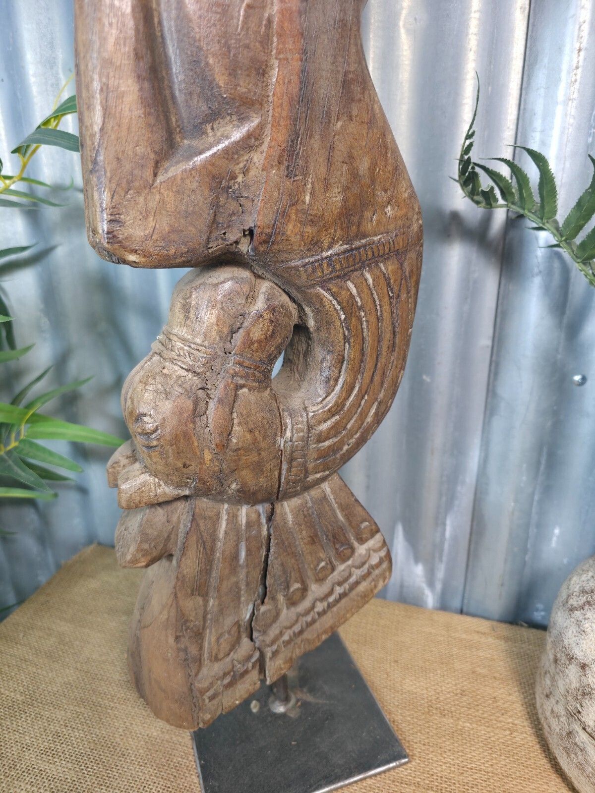 Antique 19th Century Indian Hand Carved Wooden Architectural Corbel On Stand photo Garden Decor