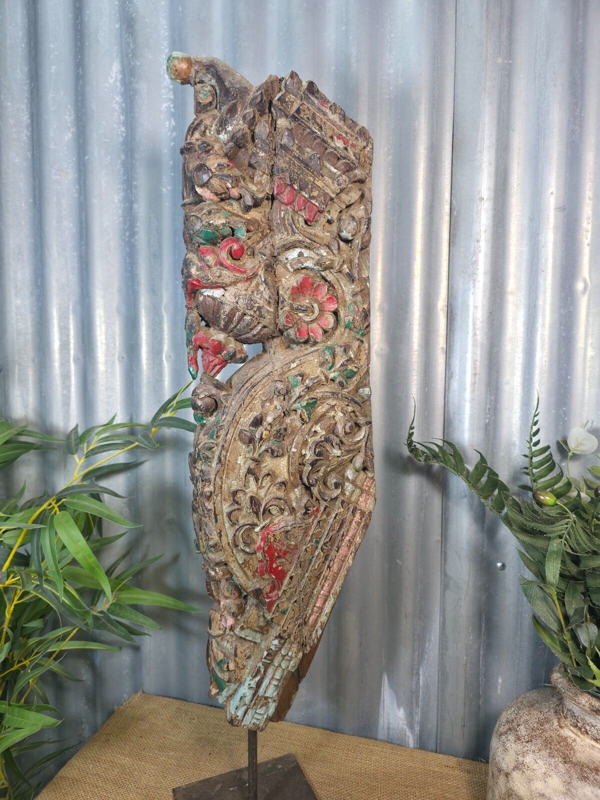 Antique 19th Century Indian Hand Carved Wooden Architectural Corbel On Stand photo furniture