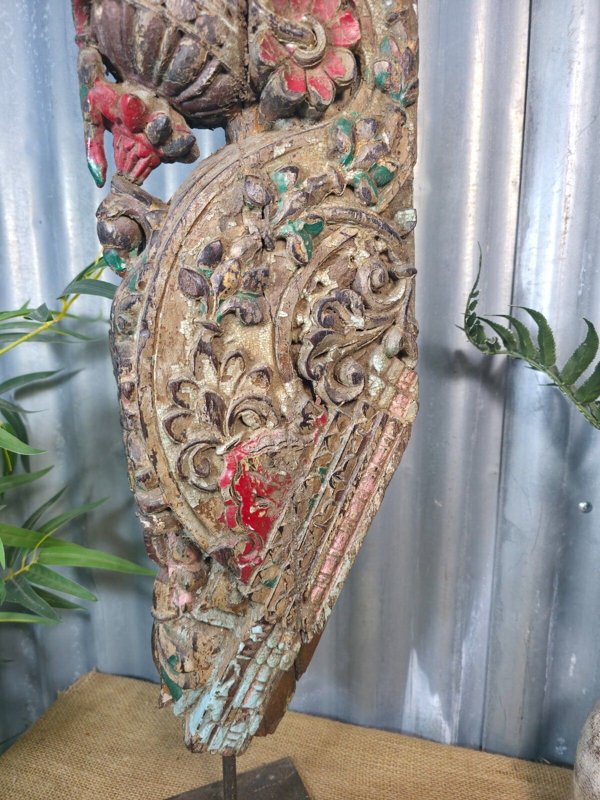 Antique 19th Century Indian Hand Carved Wooden Architectural Corbel On Stand photo for sale