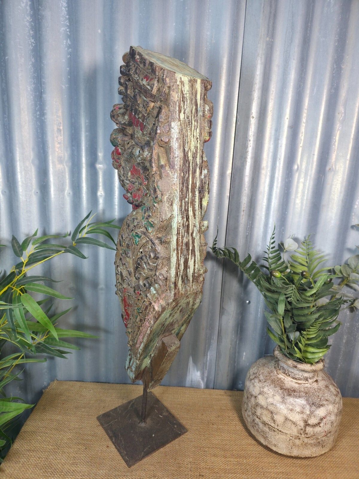 photo furniture Antique 19th Century Indian Hand Carved Wooden Architectural Corbel On Stand