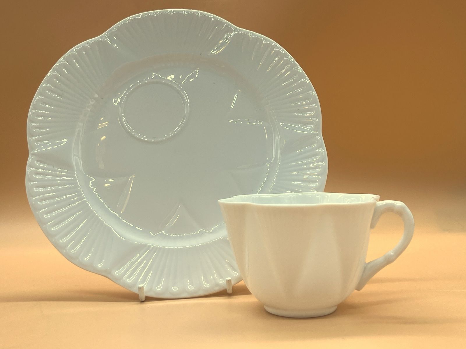 Vintage Shelley China Dainty White Tennis / Snack Tea Cup And Plate Set. C1950's.