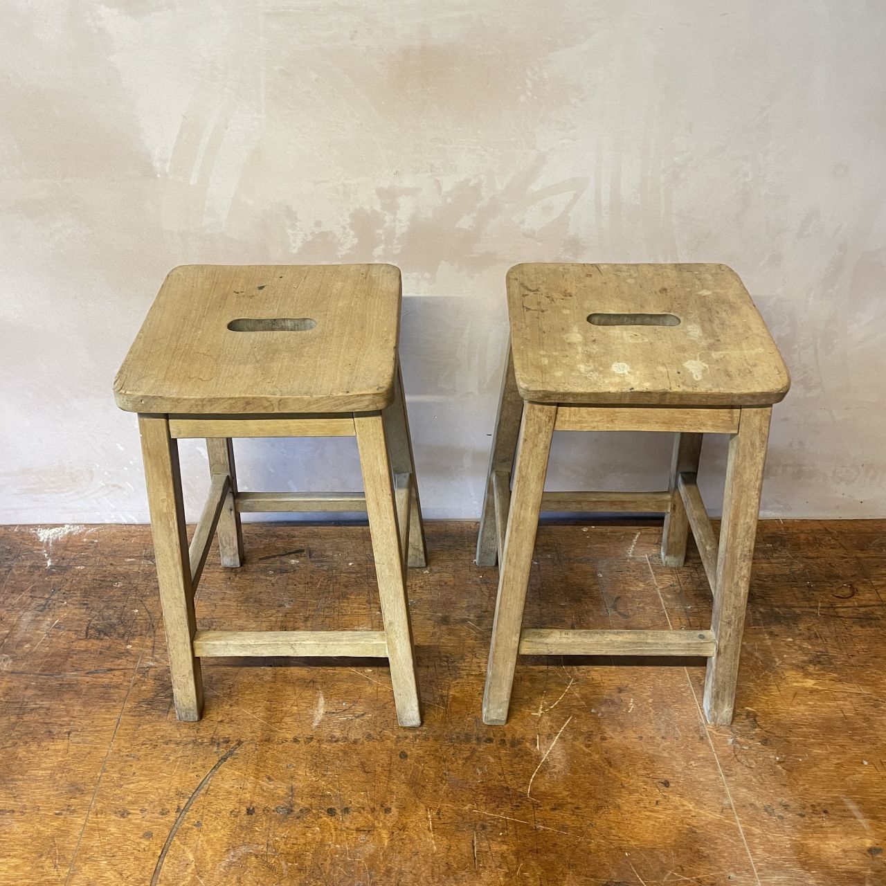 Pair Of Wooden Lab Bar Stools photo for sale