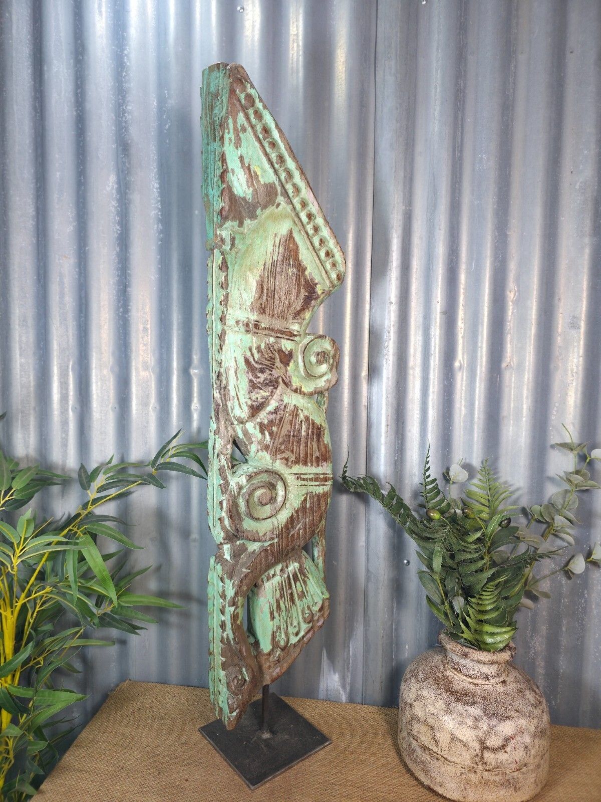 Antique 19th Century Indian Hand Carved Wooden Architectural Corbel On Stand photo furniture