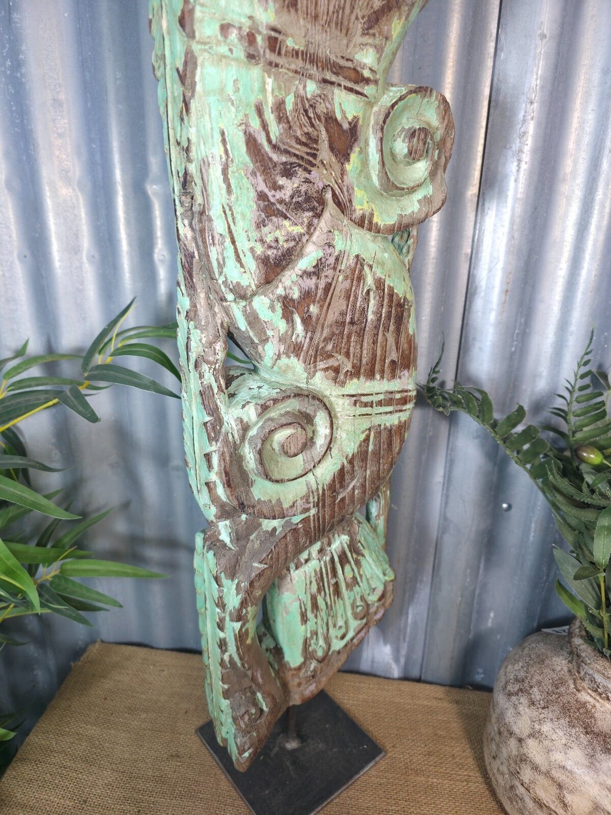 Antique 19th Century Indian Hand Carved Wooden Architectural Corbel On Stand photo Garden Decor