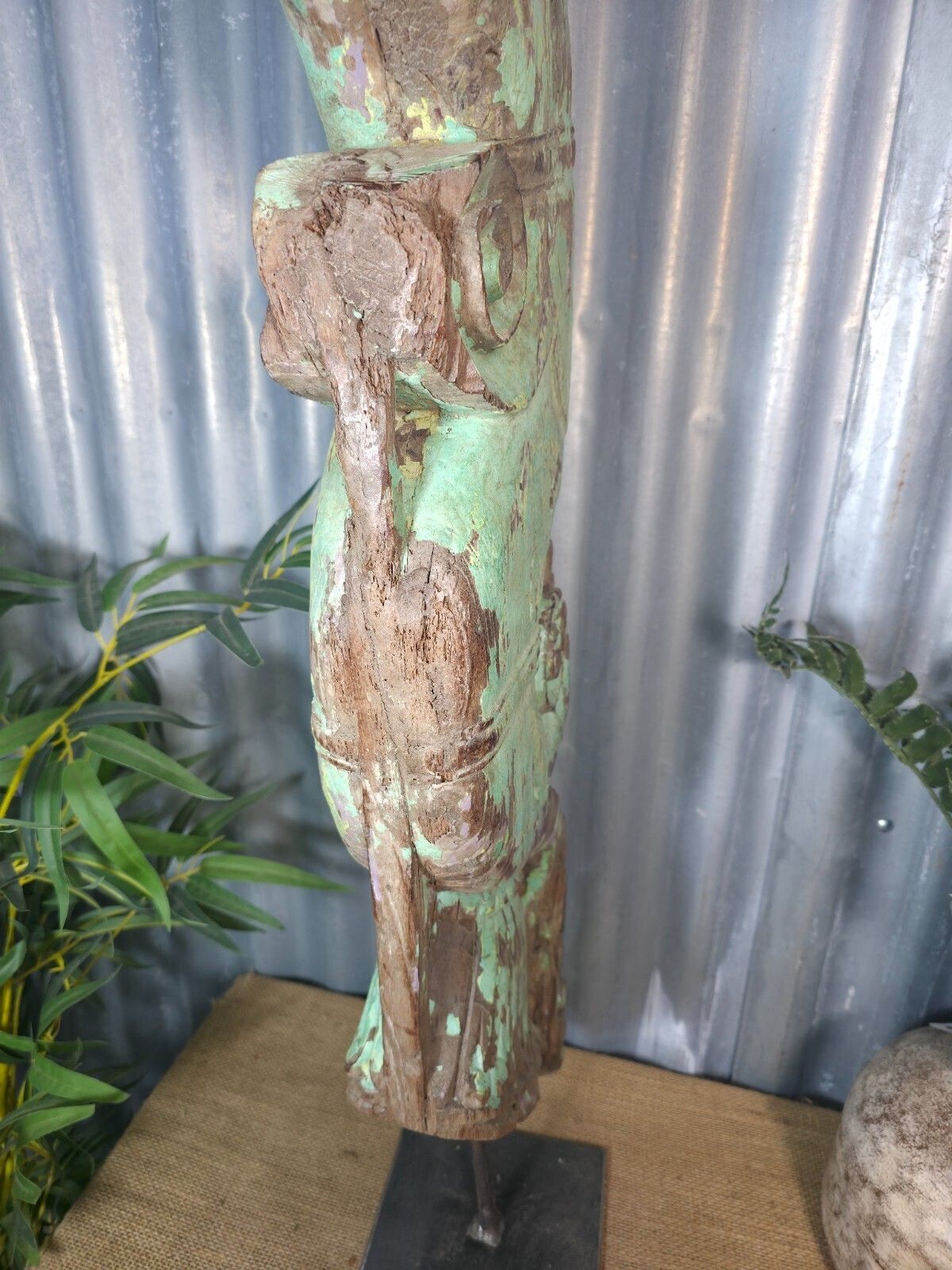 photo for sale Antique 19th Century Indian Hand Carved Wooden Architectural Corbel On Stand