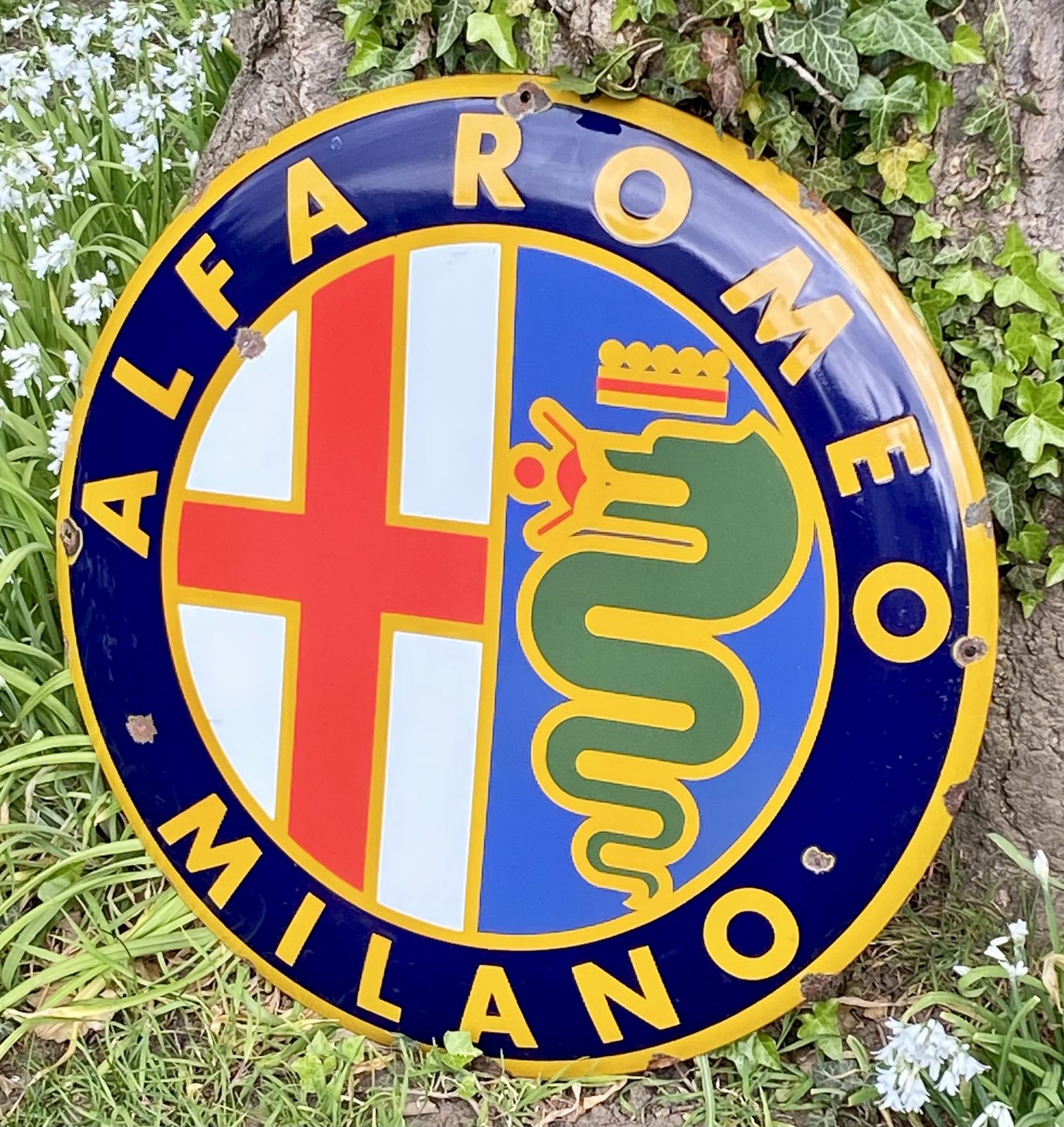 Alfa Romeo Enamel Metal Dealership Auto Motor Garage Sign Huge Showroom Art Milano Italy photo for sale