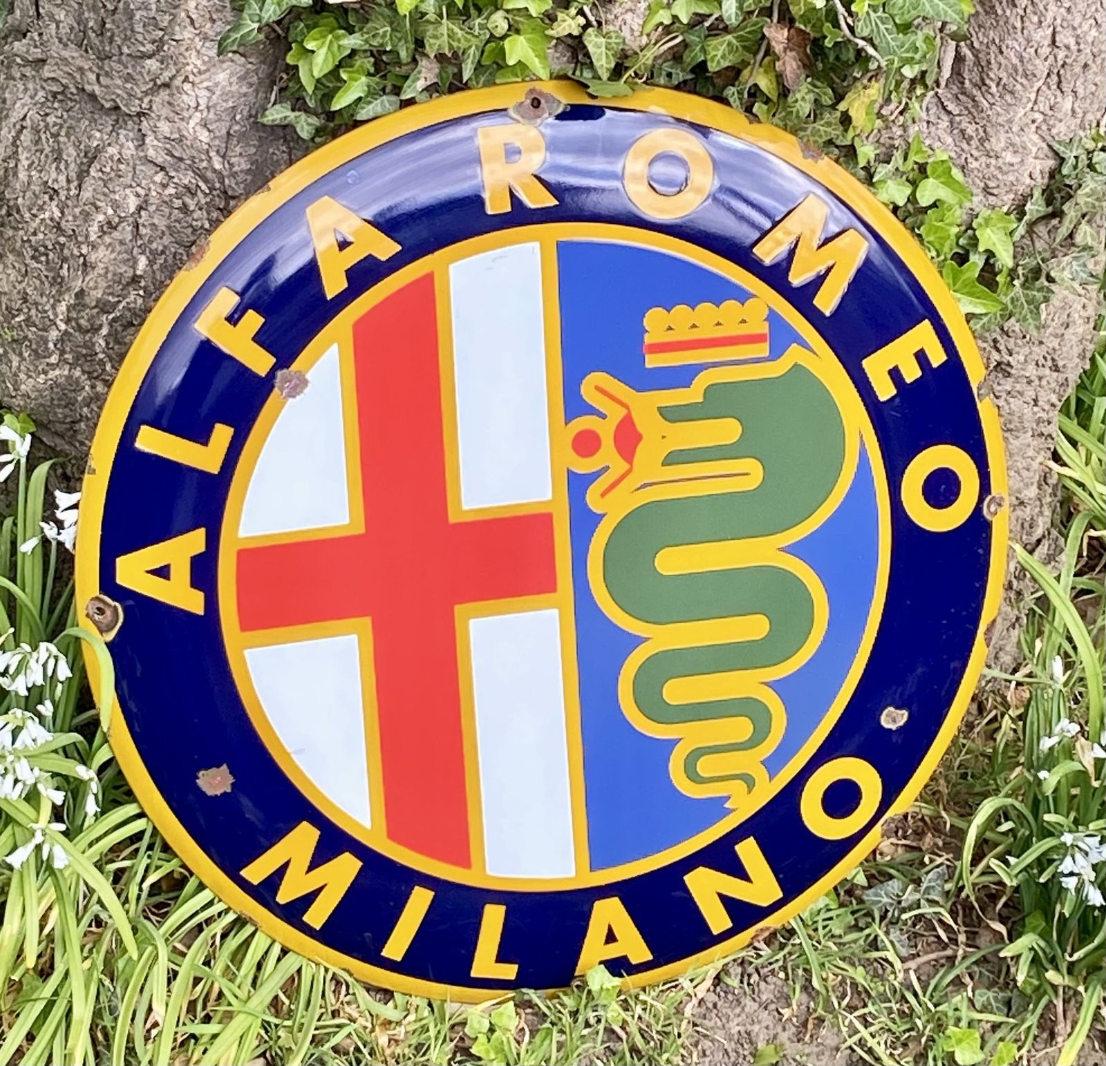 Alfa Romeo Enamel Metal Dealership Auto Motor Garage Sign Huge Showroom Art Milano Italy photo vinterior