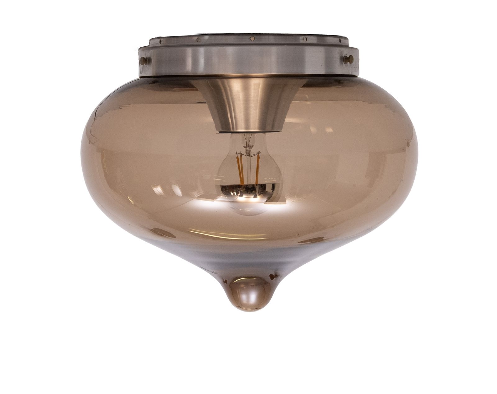 Dijkstra Tear Drop Flush Mount Light, Grijsgetint Glas, Jaren 1970, Nederland