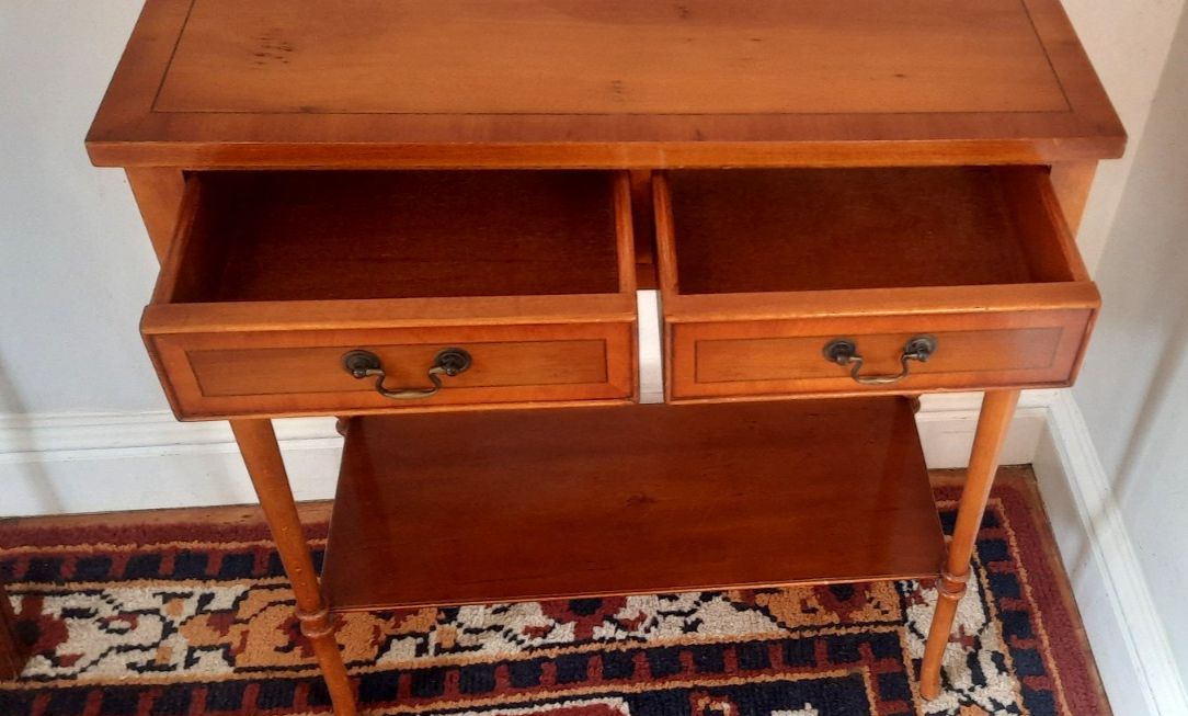 Vintage Two Drawer Yew Wood Console Hall Table Made By Bradley photo Furniture