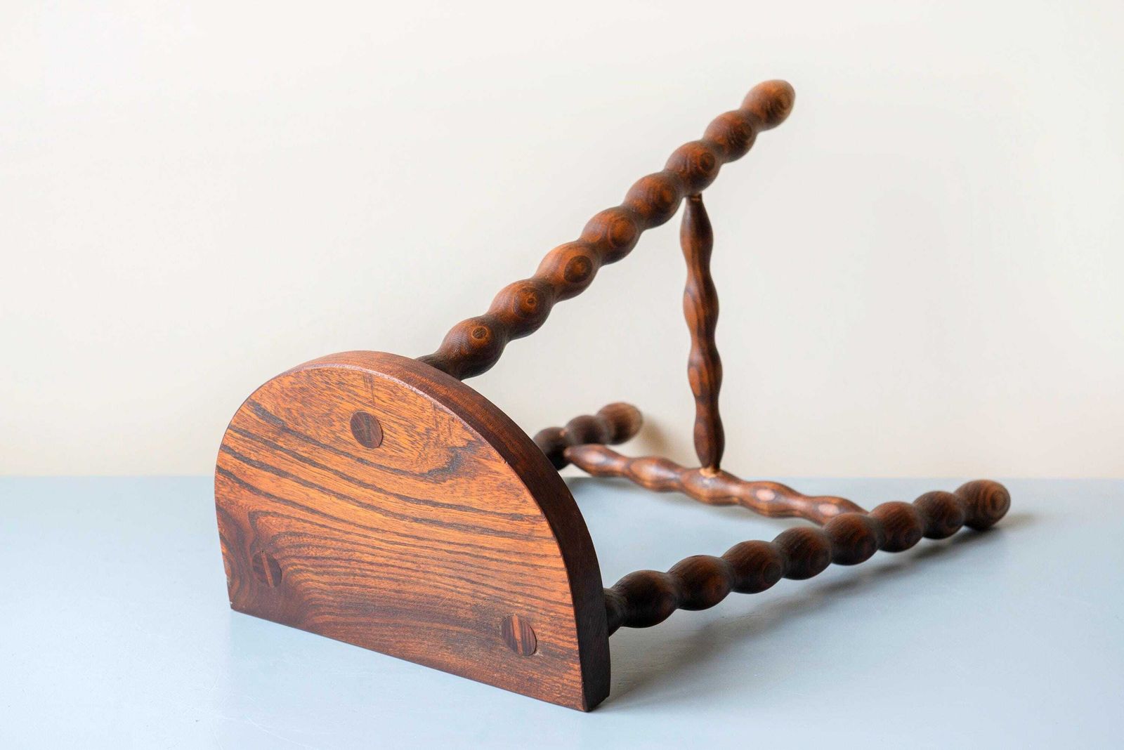 Vintage Wooden Milking Stool With Turned Bobbin Legs – Rustic Farmhouse Plant Stand photo vintage
