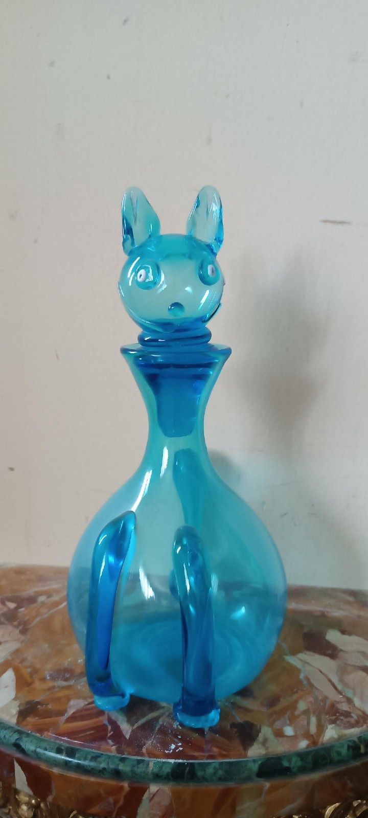 Vetro Antico Decanter Bottiglia Anni 60 Vetrerie Empoli , Forma Di Gatto photo furniture