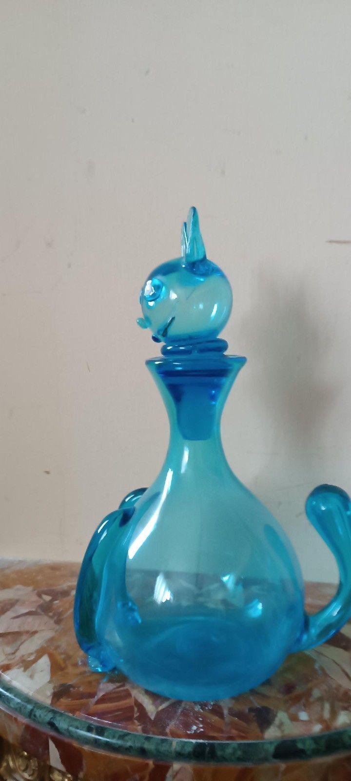 Vetro Antico Decanter Bottiglia Anni 60 Vetrerie Empoli , Forma Di Gatto photo 176.0