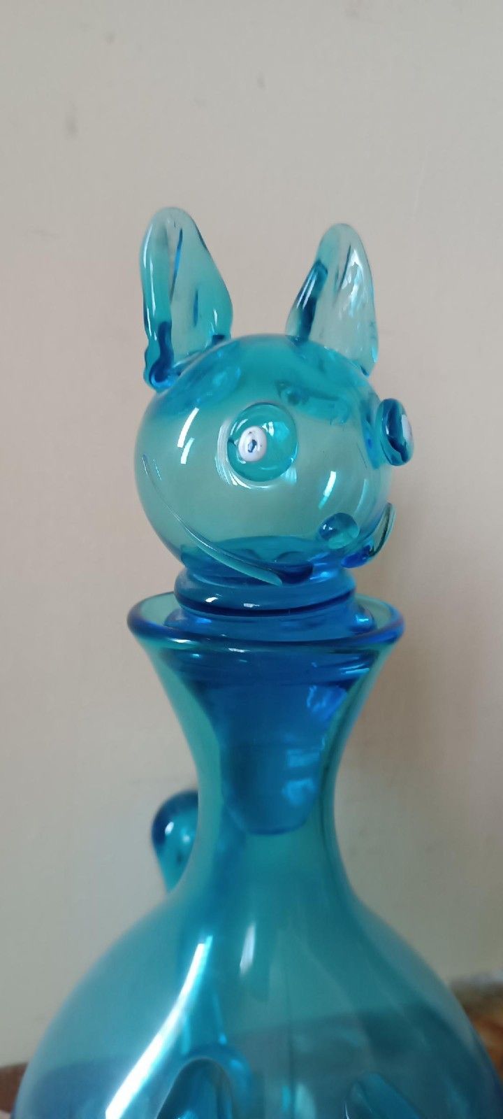 Vetro Antico Decanter Bottiglia Anni 60 Vetrerie Empoli , Forma Di Gatto photo vinterior