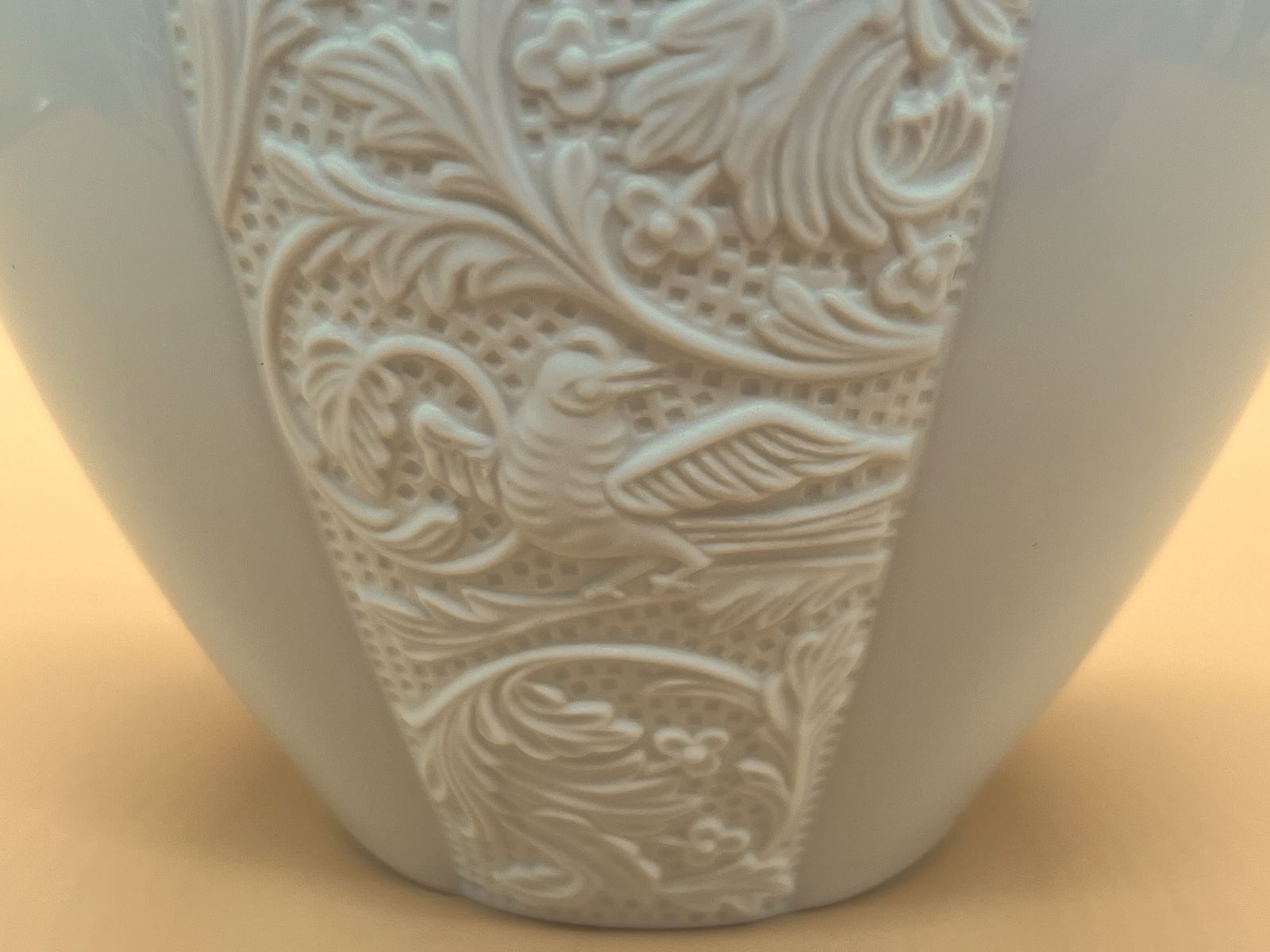 Rosenthal Porcelain, Germany Blanc De Chine Relief Birds And Foliage Vase By Helmut Drexler. 4077/14. photo vinterior