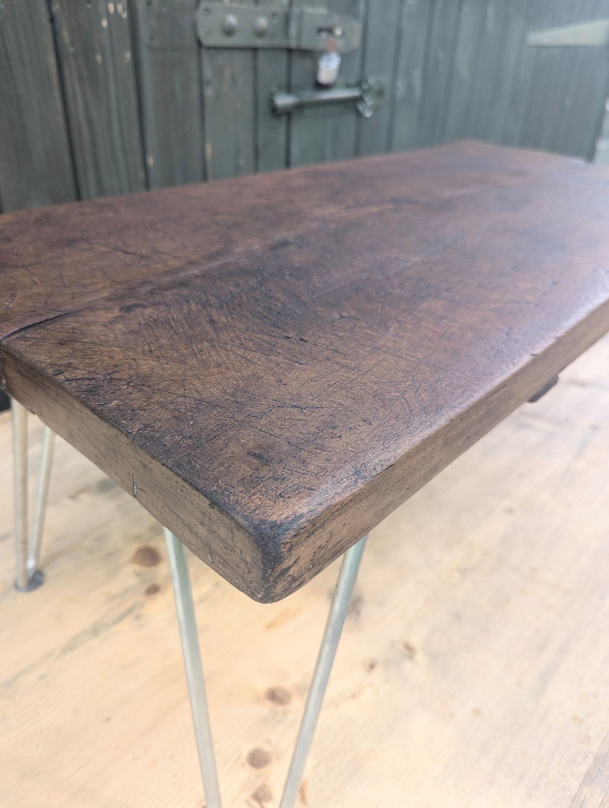 Vintage Reclaimed Chopping Block Coffee Table Steel Legs   Delivery Available 0205. photo vinterior