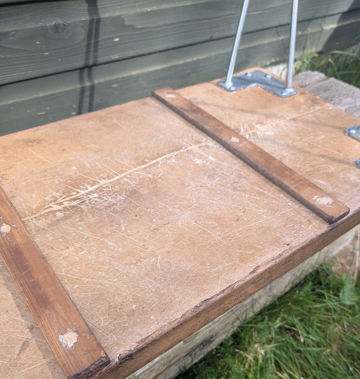 235.0 Vintage Reclaimed Chopping Block Coffee Table Steel Legs   Delivery Available 0205. photo