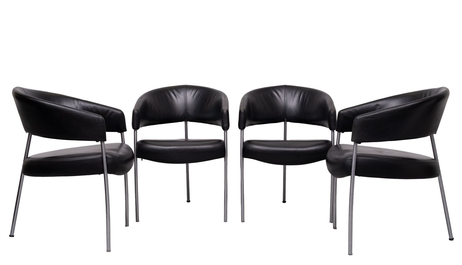 Set Of 4 Black Leather Dining Chairs By Castelijn, 1990s