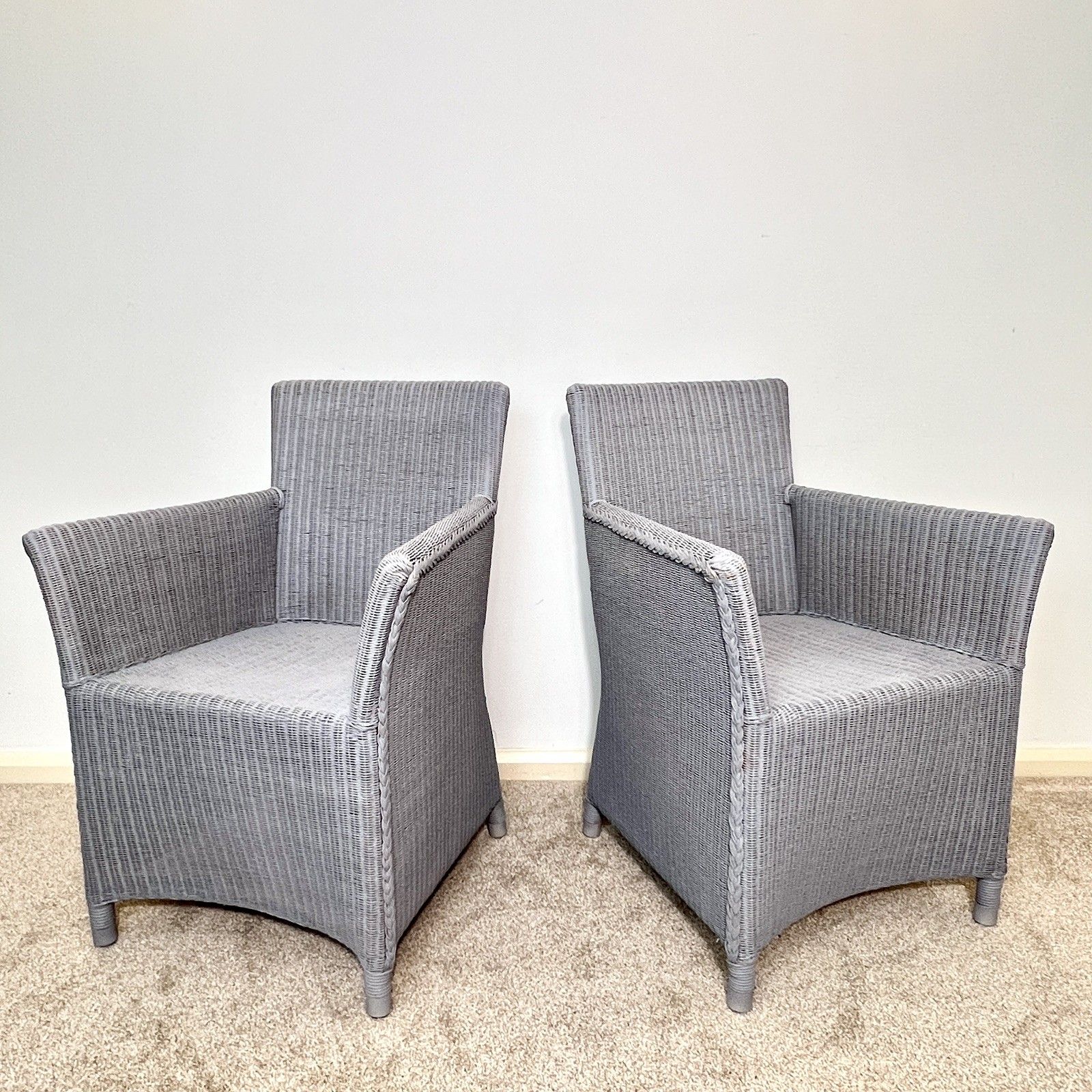 A Pair Of Lloyd Loom Chairs , Contemporary Grey Dining Chairs, Carver Chairs photo for sale