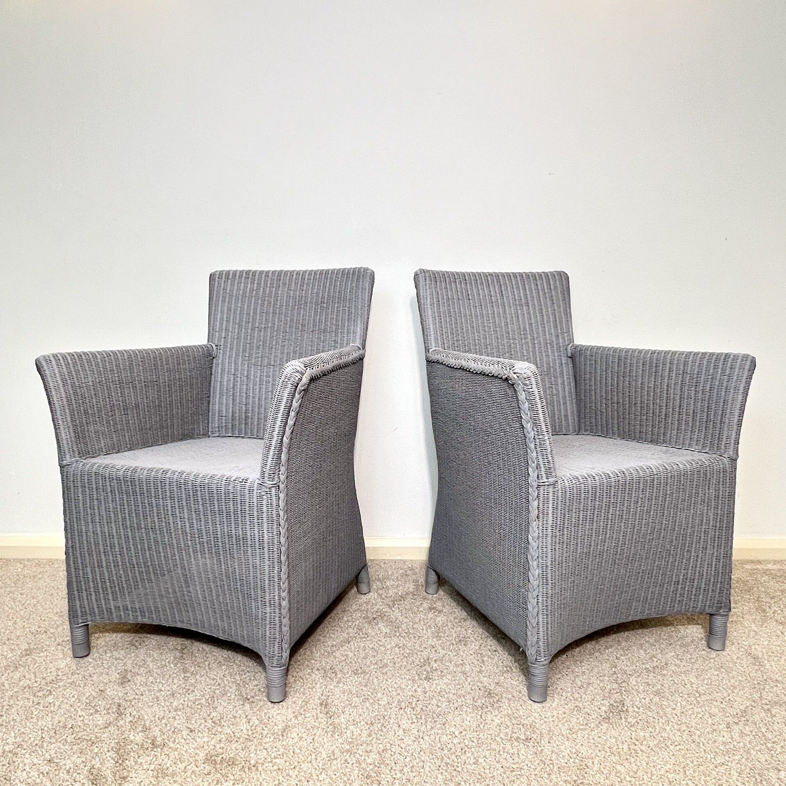 A Pair Of Lloyd Loom Chairs , Contemporary Grey Dining Chairs, Carver Chairs photo vintage