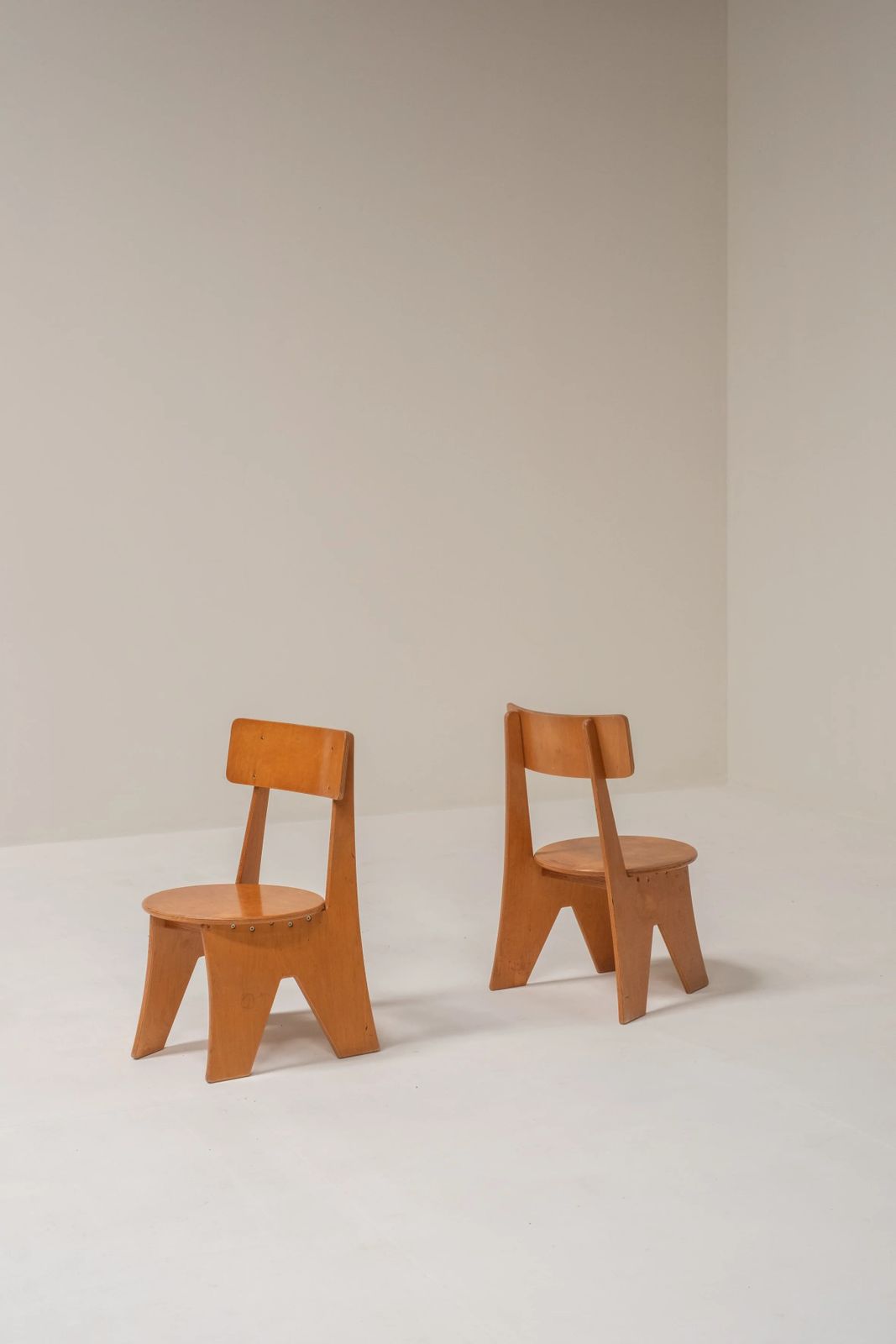 Sculptural Pair Of Plywood Chairs, Germany, 1970s