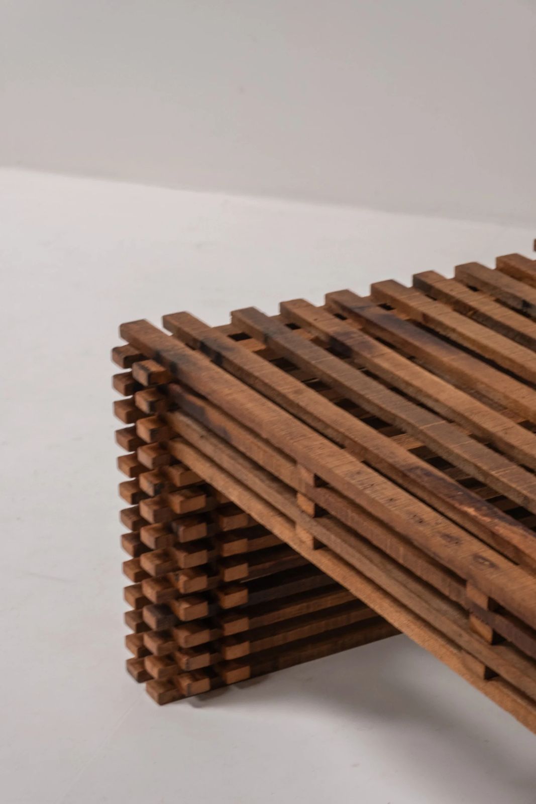 Vintage Wooden Slatted Coffee Table – Sculptural Design, 1970s Style photo Furniture