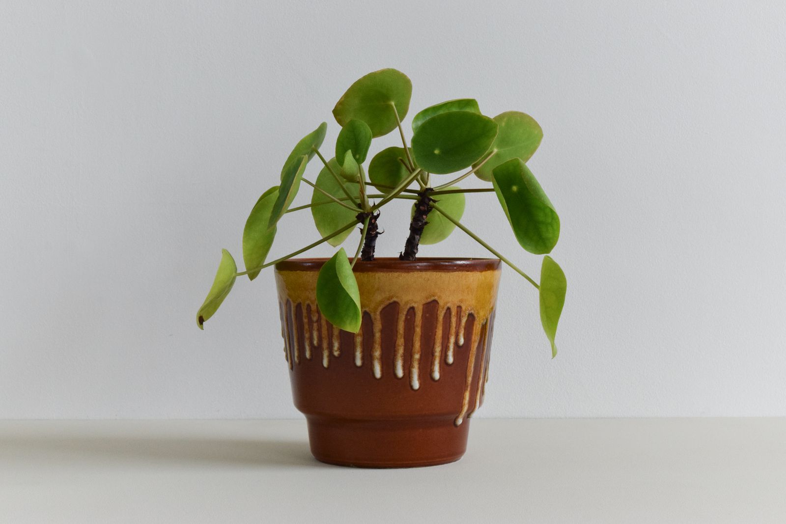 Vintage Brown Drip Glaze West German Style Plant Pot