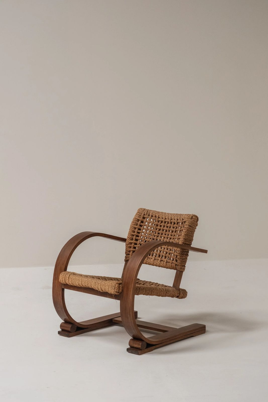 Mid Century Rope Chair By Audoux & Minet, France, 1950s photo for sale