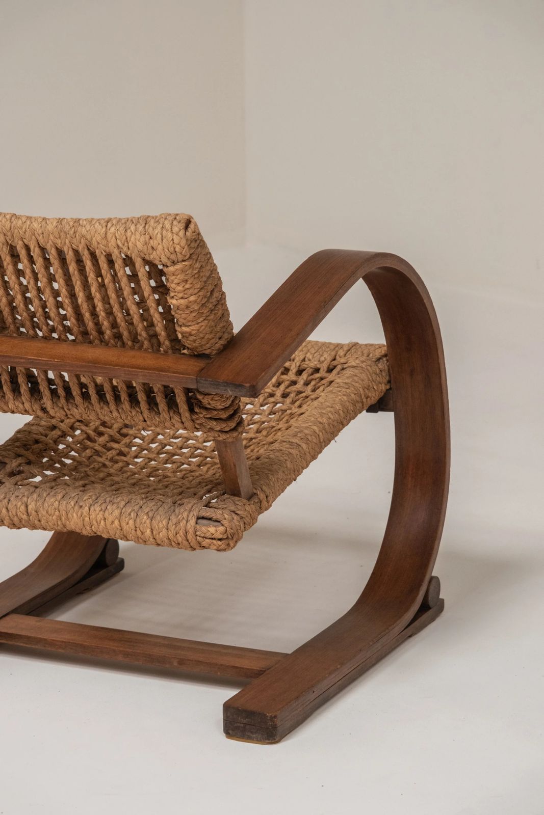 Mid Century Rope Chair By Audoux & Minet, France, 1950s photo vintage