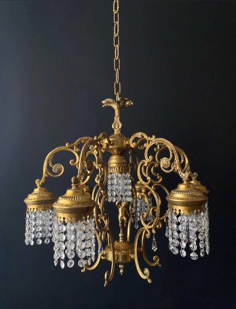 Lustre d'époque doré et cristal, sans droits de douane pour les États-Unis photo furniture