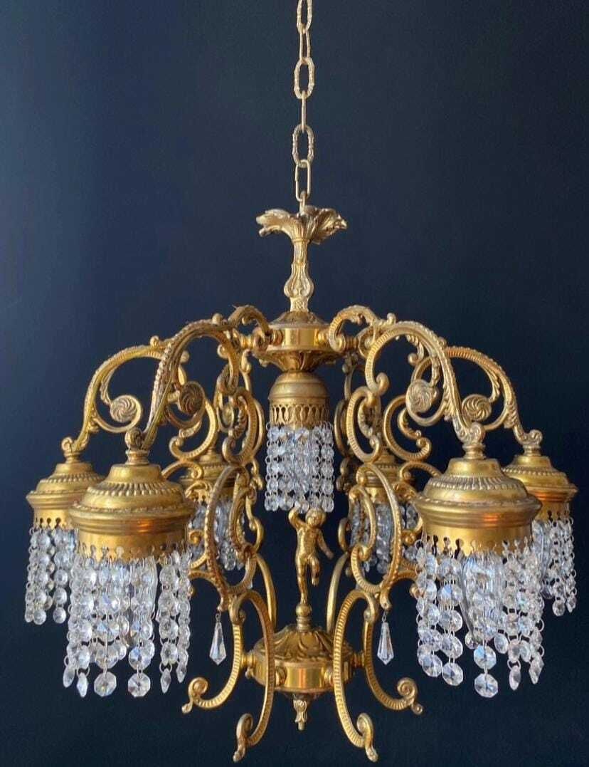 Duty Free For USA. Antique Gold And Crystal Chandelier photo Lighting