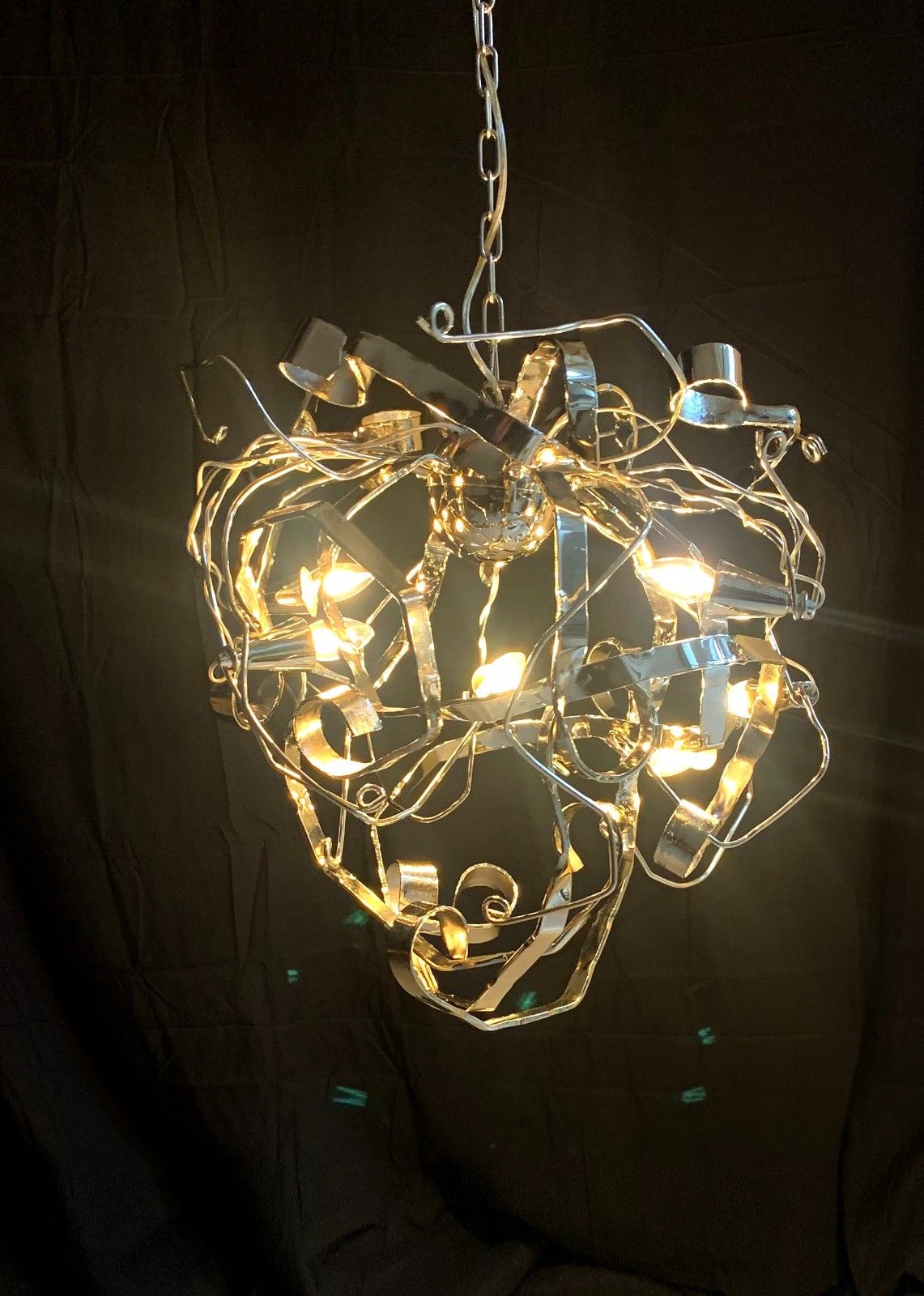 photo for sale Metal Chandelier W/ Six Lights Possibly A Delphinium By Brand Van Egmond