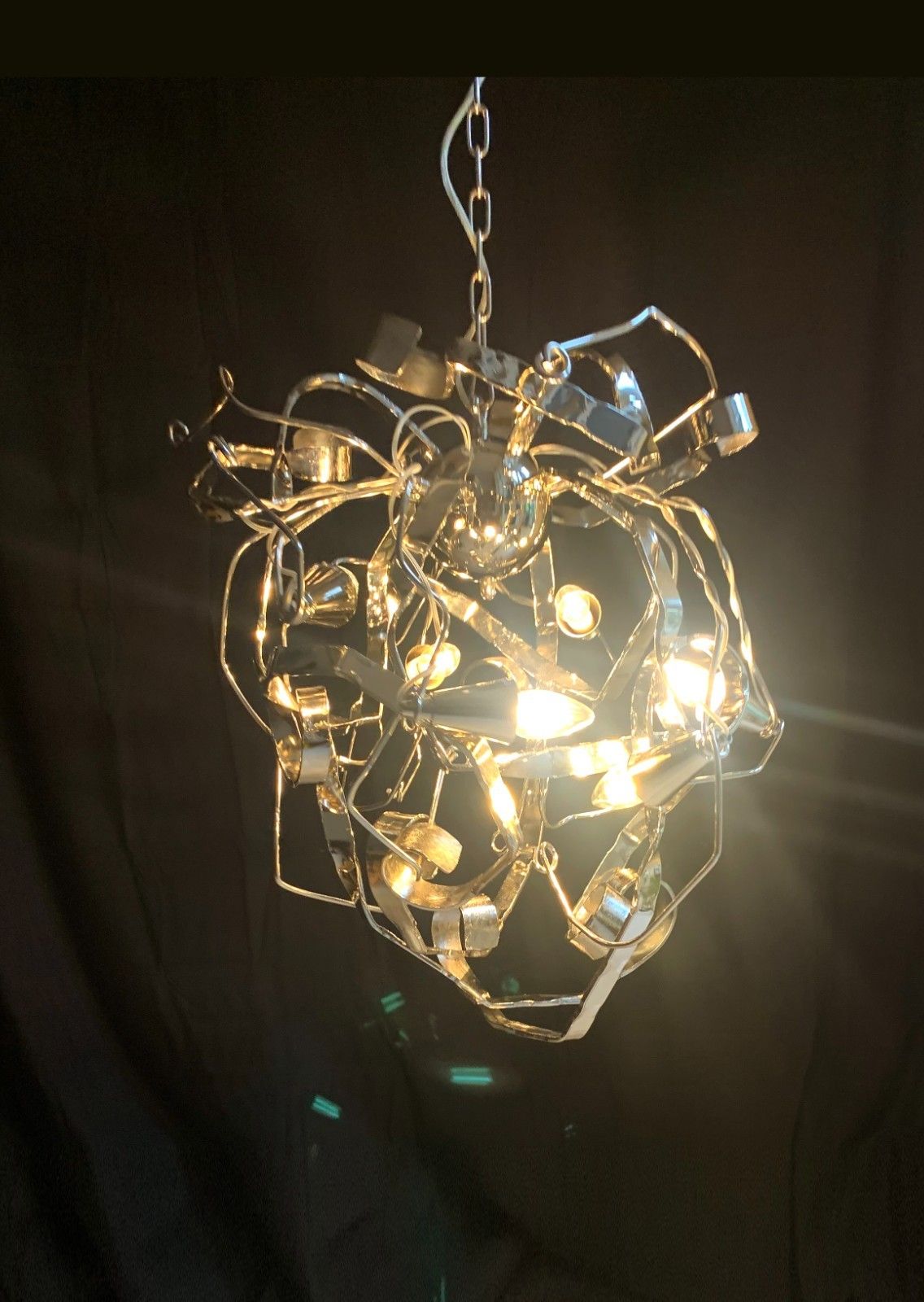 photo vintage Metal Chandelier W/ Six Lights Possibly A Delphinium By Brand Van Egmond