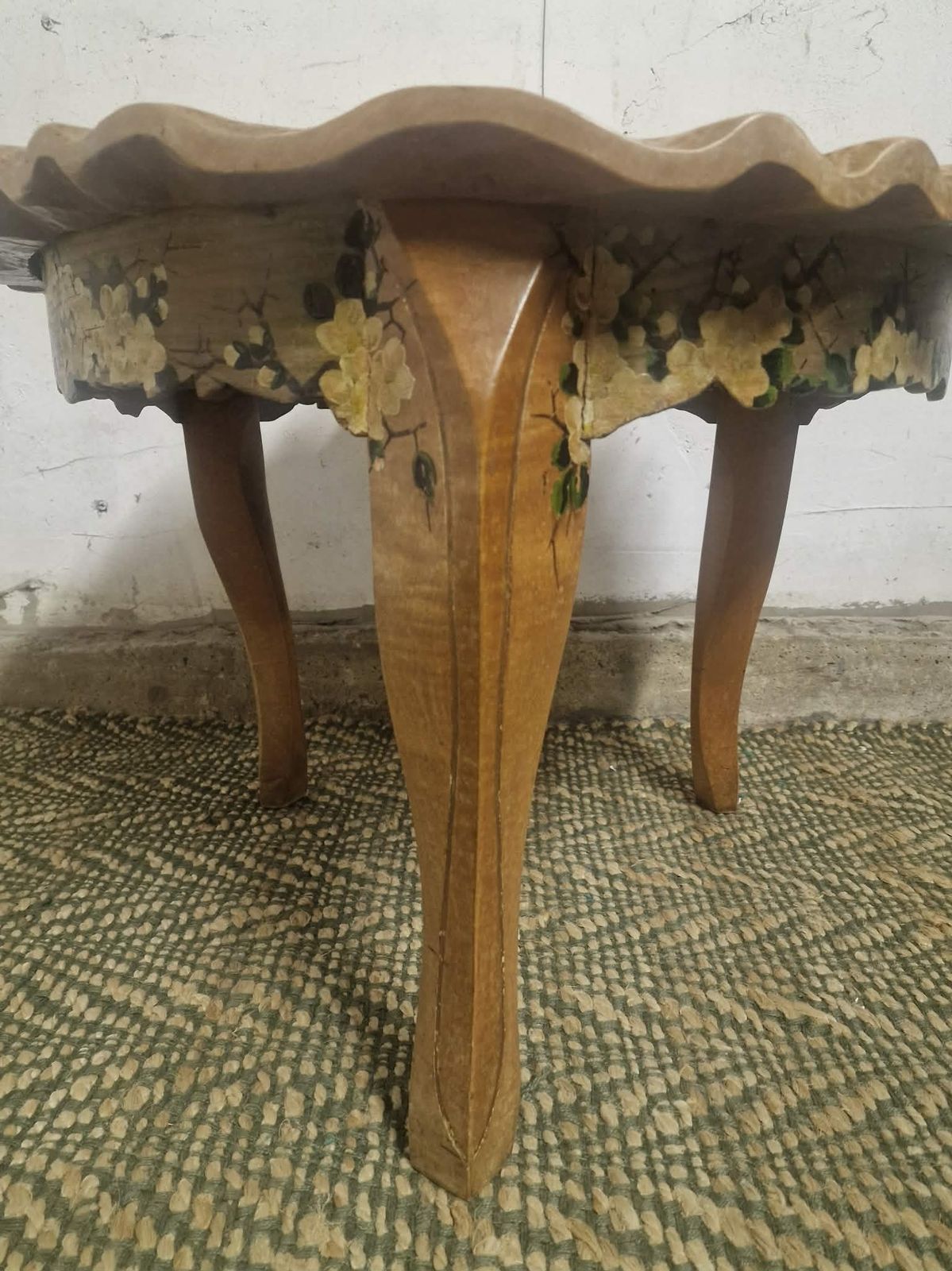 1930s Solid Hand Chiselled Burr Wood Occasional Table, Tortoiseshell Top, Painted Folk Art, Signed 1933 photo Furniture
