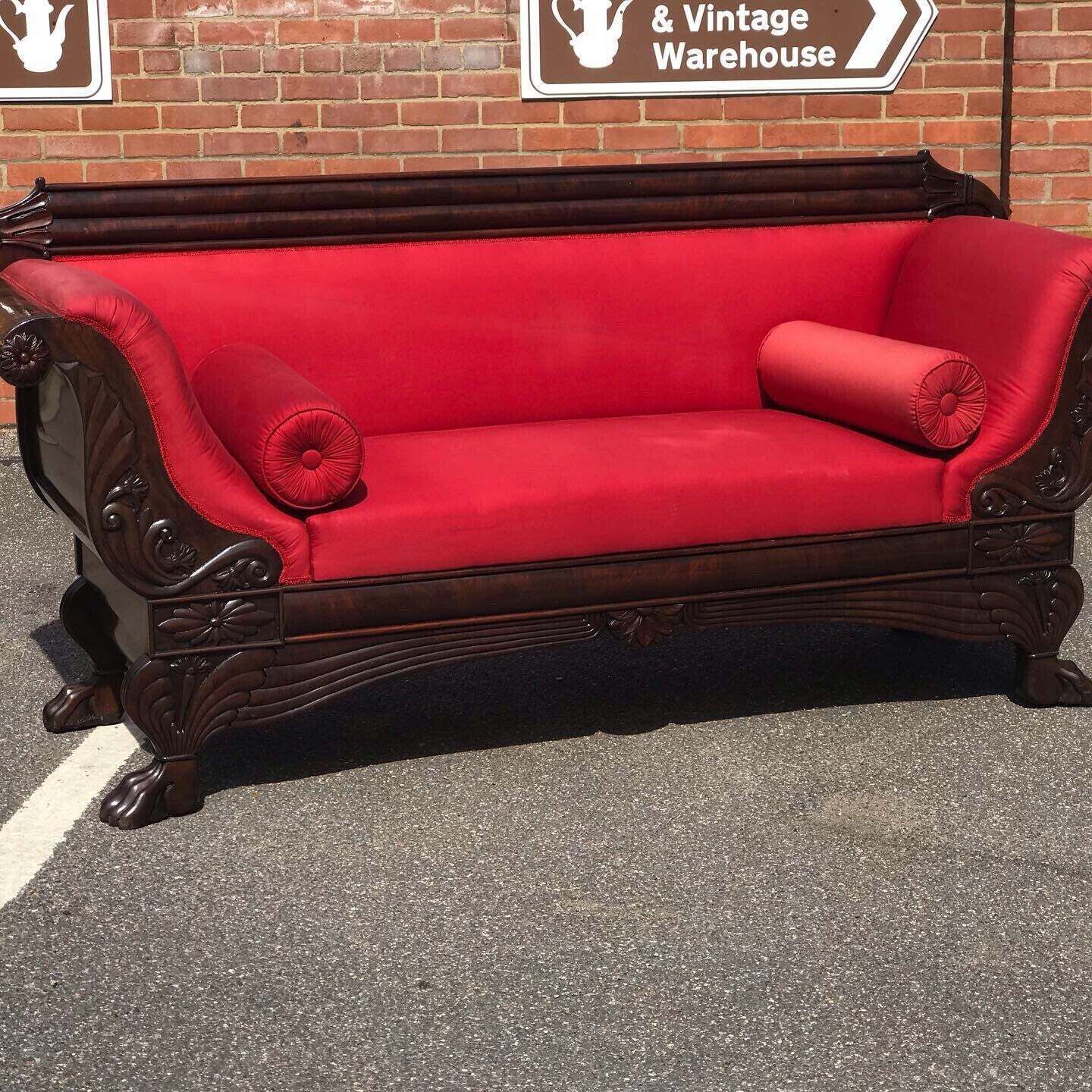 photo for sale Victorian 3 Seater Mahogany Sofa With Curved Ends, Lions Paw Feet. Stunning!!