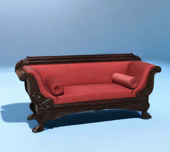 2852.0 Victorian 3 Seater Mahogany Sofa With Curved Ends, Lions Paw Feet. Stunning!! photo
