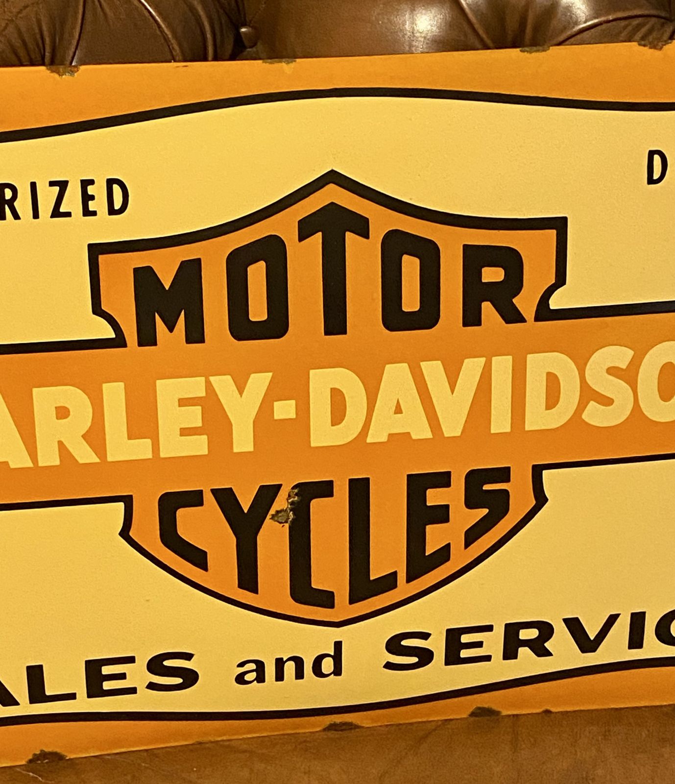 Harley Davidson Authorised Dealer Motorcycles Sales And Service Large Enamel Advertising Sign Motorcycle Motorbike photo vinterior