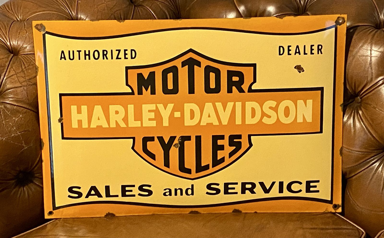 Harley Davidson Authorised Dealer Motorcycles Sales And Service Large Enamel Advertising Sign Motorcycle Motorbike photo 375.0