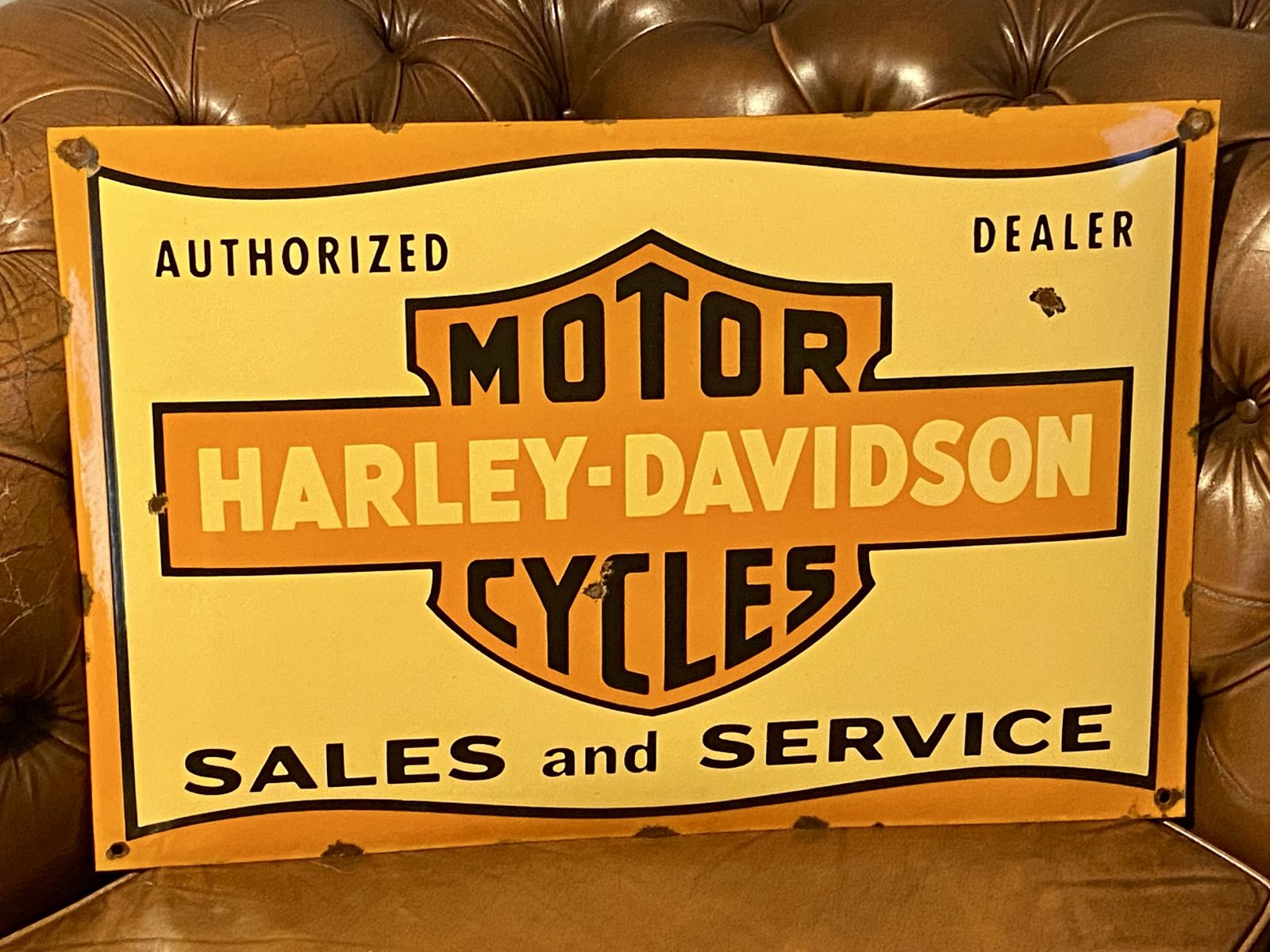 Harley Davidson Authorised Dealer Motorcycles Sales And Service Large Enamel Advertising Sign Motorcycle Motorbike photo Home Decor