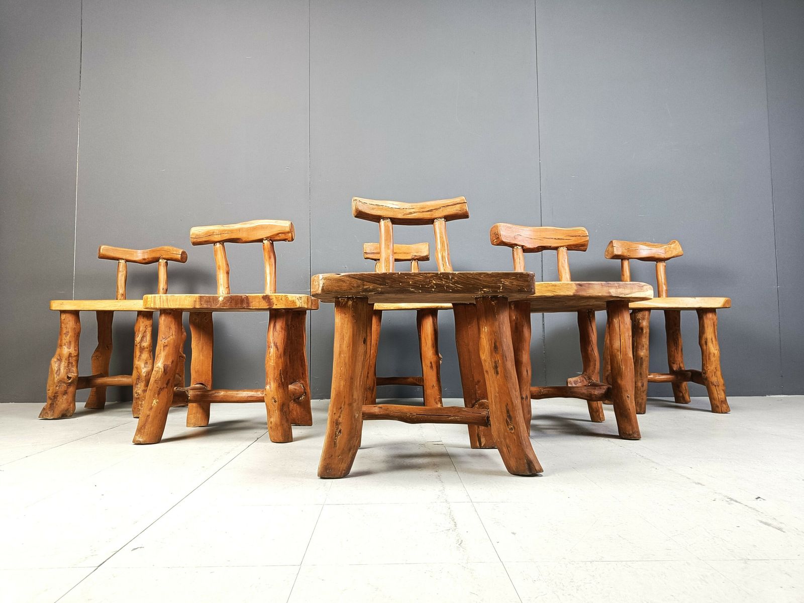 Set Of 6 Sculptural Brutalist Dining Chairs,  Set Of 6   1960s photo Furniture