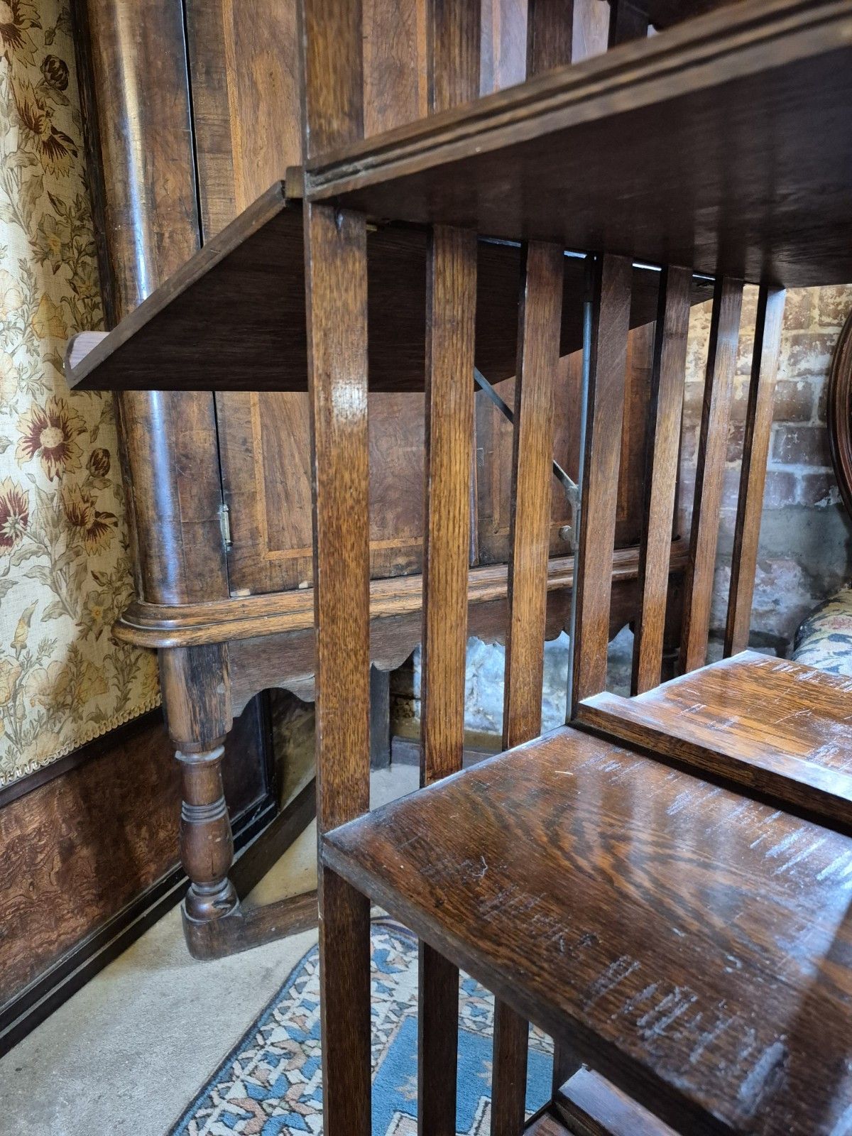444.0 Epic Revolving Vintage Edwardian Oak Library Bookcase With Folding Reading Stand photo