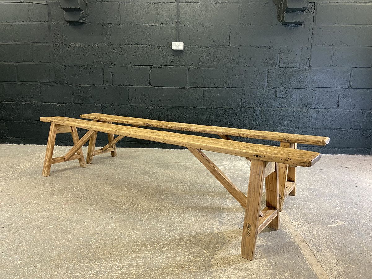 Pair Of Rustic French Pine Farmhouse Benches photo 895.0
