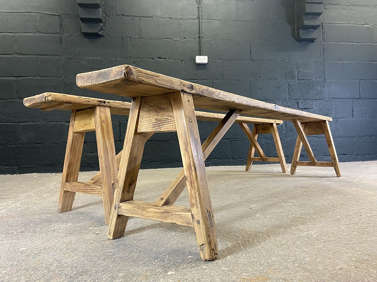 895.0 Pair Of Rustic French Pine Farmhouse Benches photo