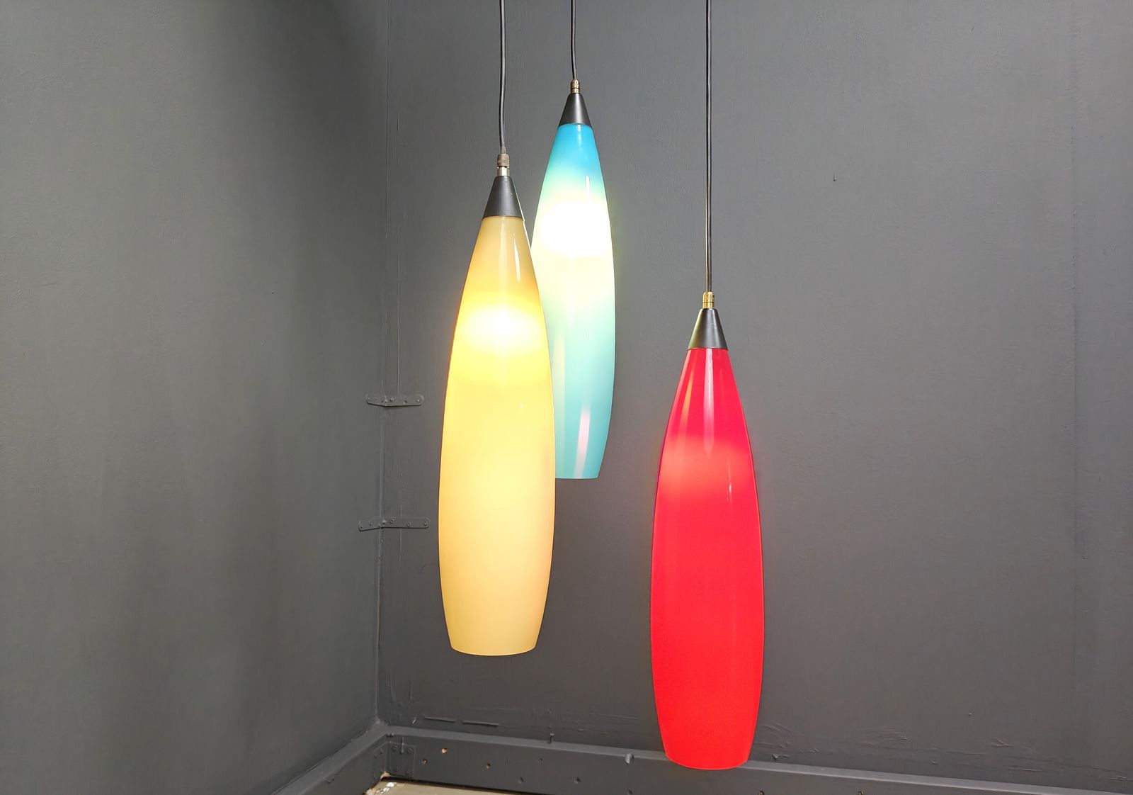 Vintage 3 Glass Pendant Lights By Vistosi, 1970s photo vinterior