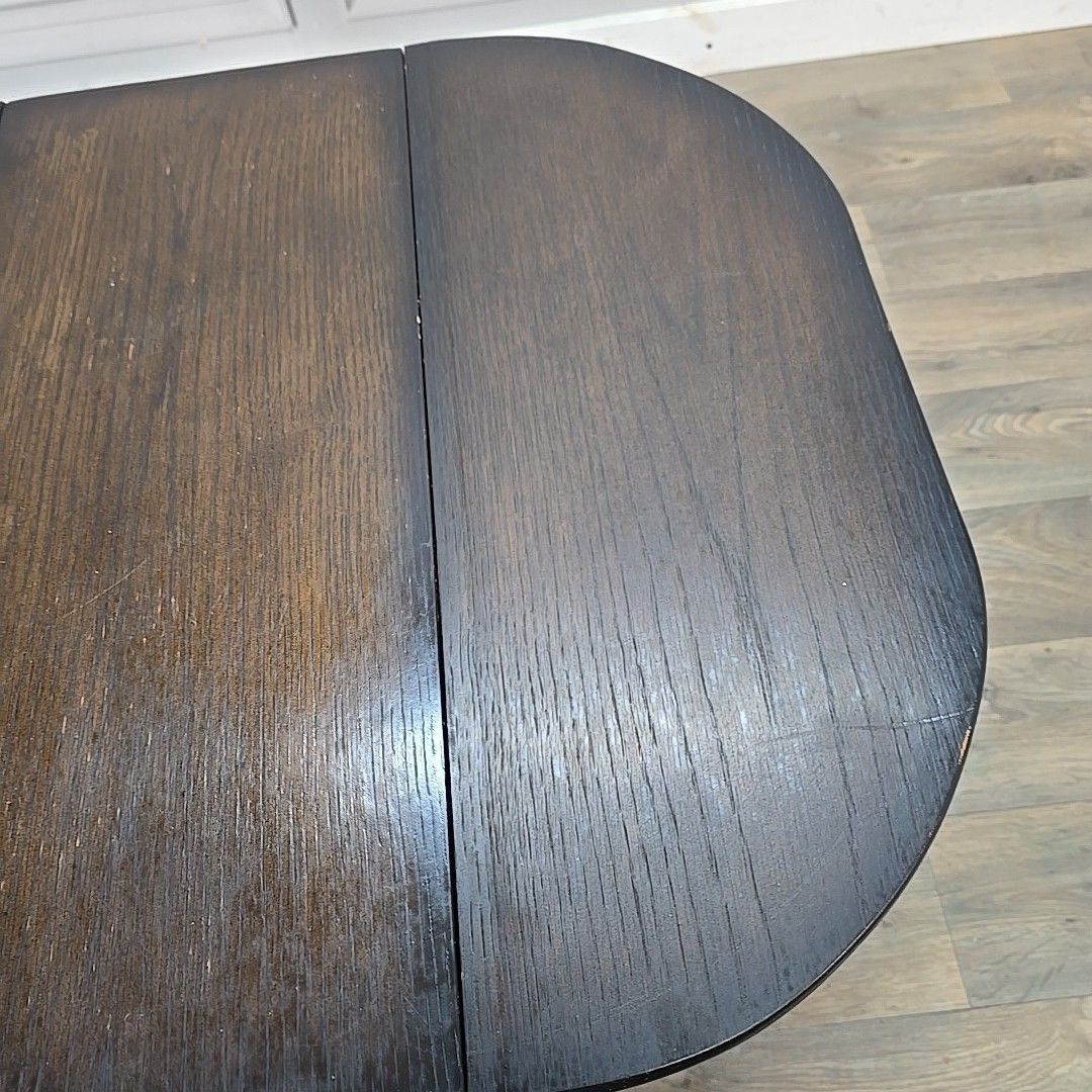 photo vintage Vintage Drop Leaf Table Oak Turn Top Coffee Occasional Side Table Retro Wooden