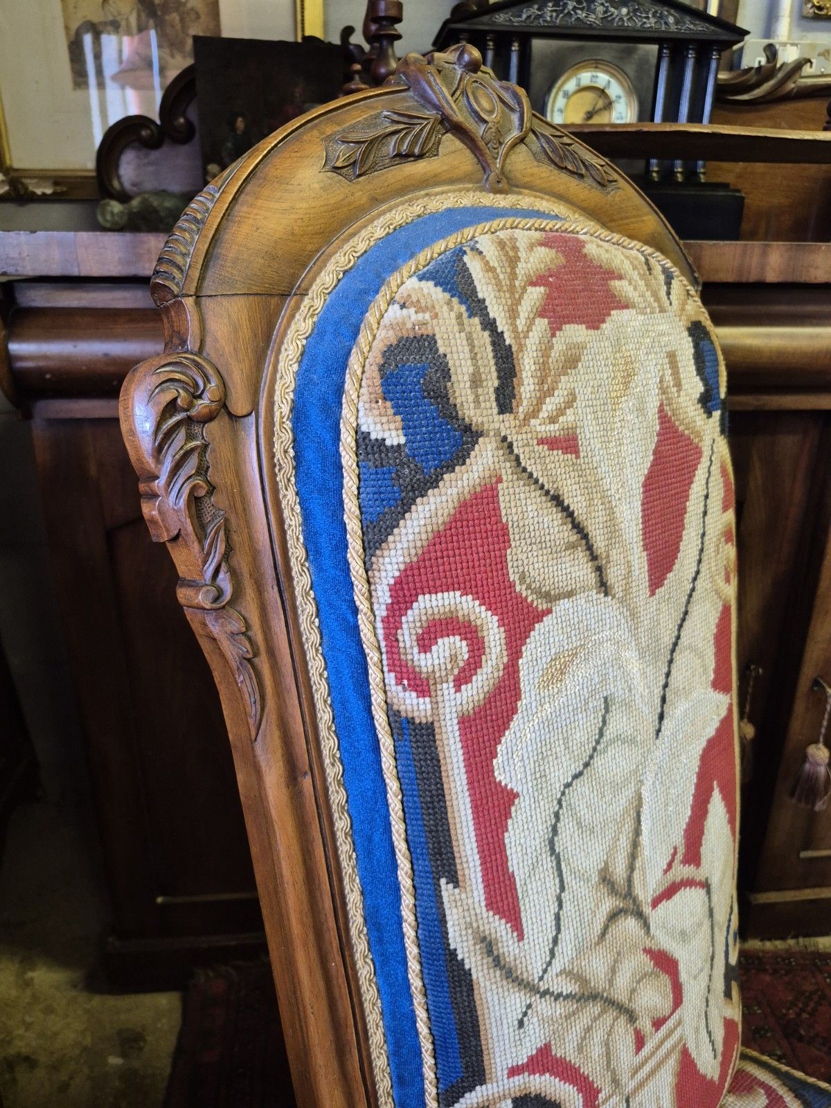 Fab Victorian Gothic Walnut Tapestry & Velvet Upholstered Prie Dieu Prayer Chair photo Furniture
