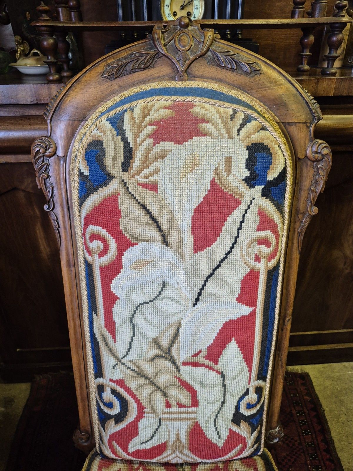 Fab Victorian Gothic Walnut Tapestry & Velvet Upholstered Prie Dieu Prayer Chair photo vintage