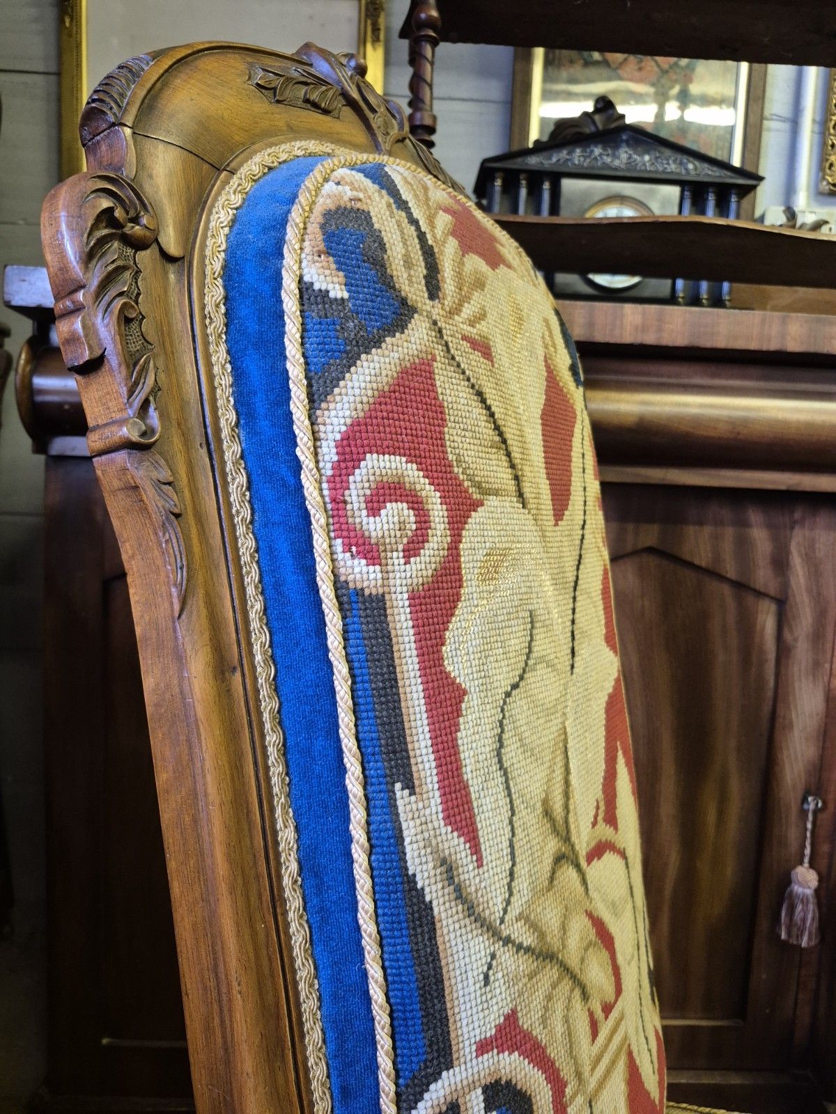 225.0 Fab Victorian Gothic Walnut Tapestry & Velvet Upholstered Prie Dieu Prayer Chair photo