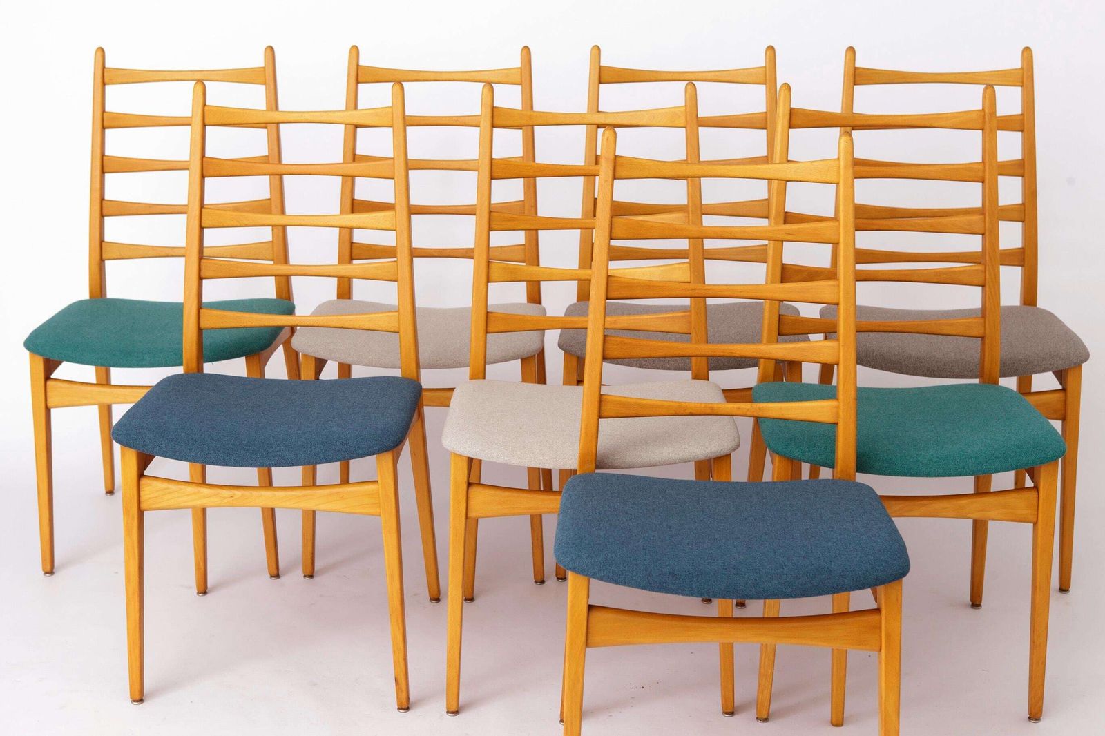 Set Of 8 Vintage Dining Chairs, Wenzel Germany 1970s, Beech Wood, Mid Century Modern photo furniture
