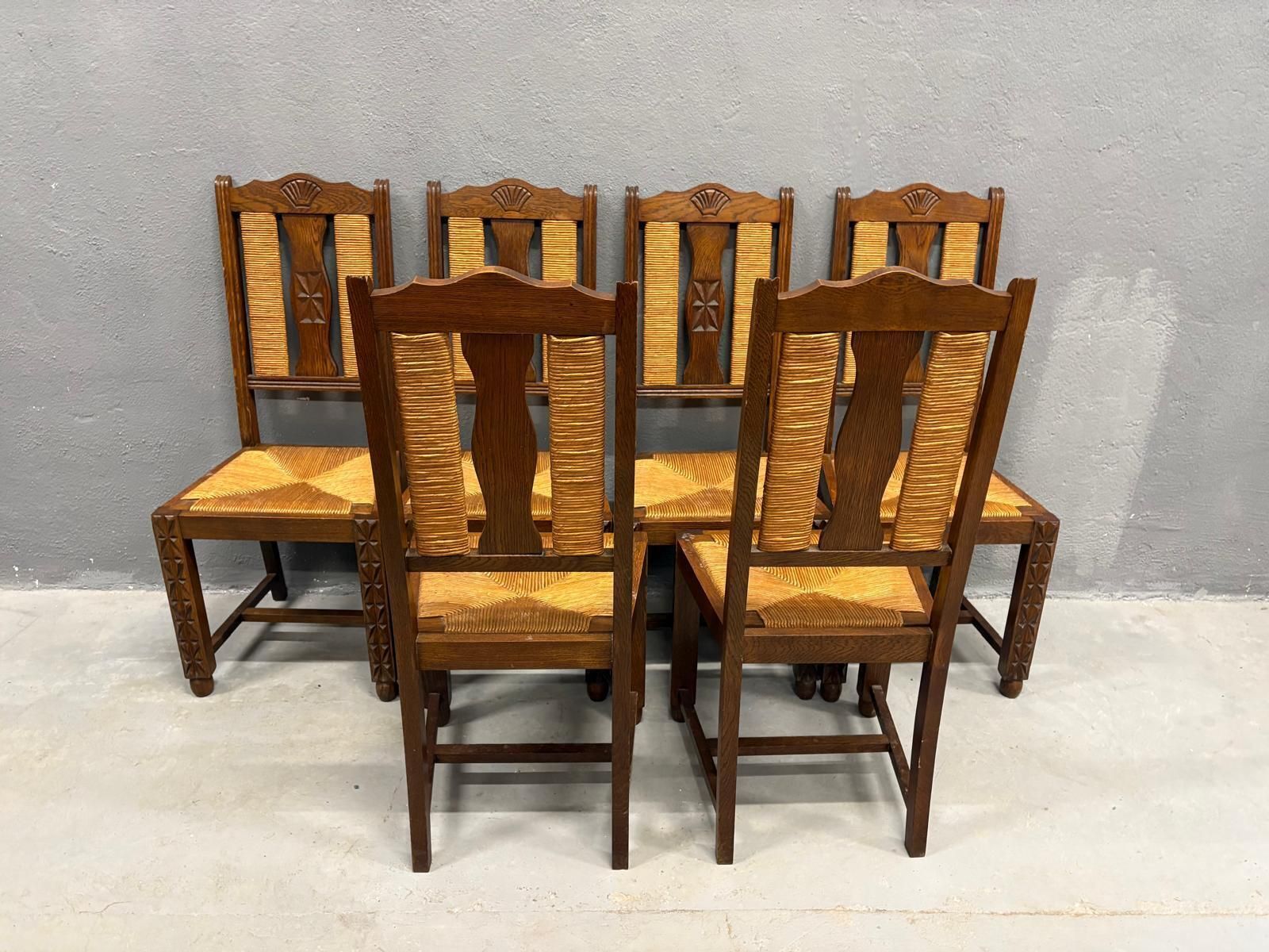 Dining Chairs, Brutalist Style, Straw Seat Ash Wood, 1950s, France photo Furniture