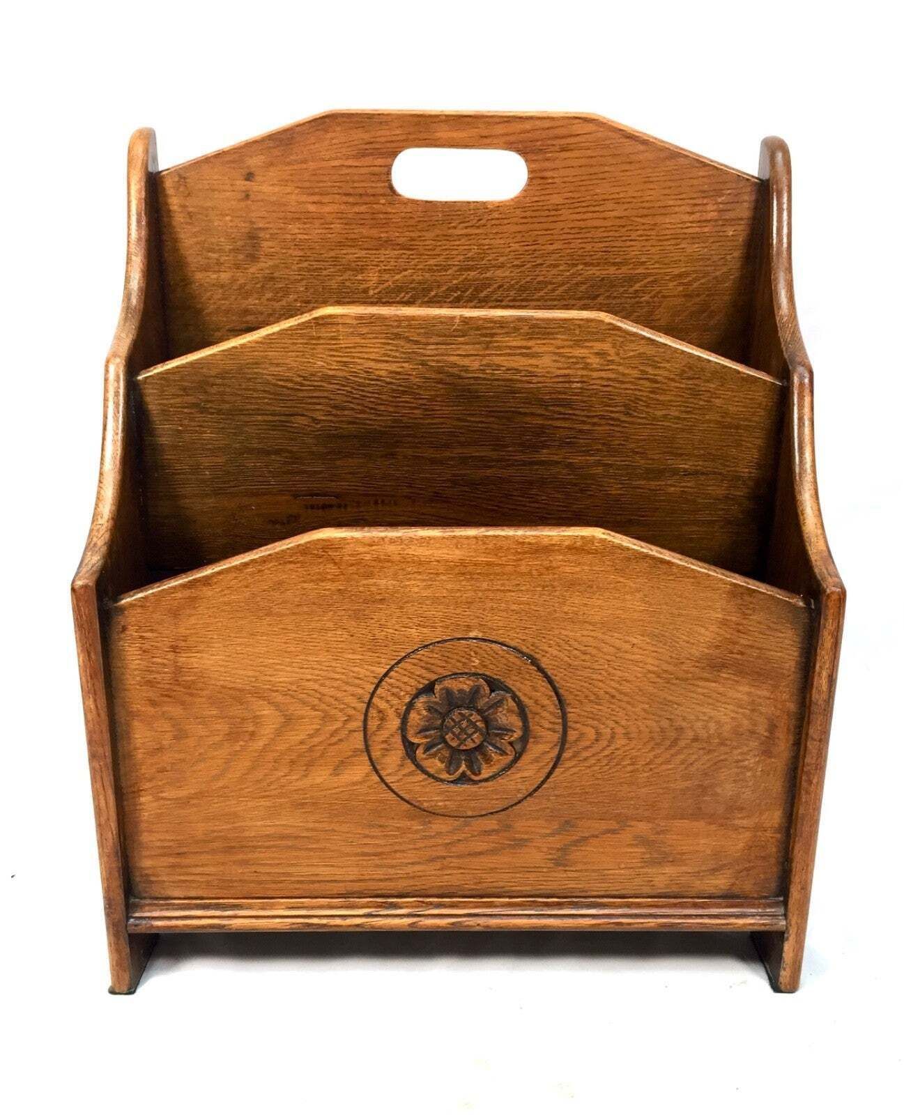 Antique Wooden Oak Arts & Crafts Magazine Rack / Newspaper Holder Display C.1920 photo Home Decor